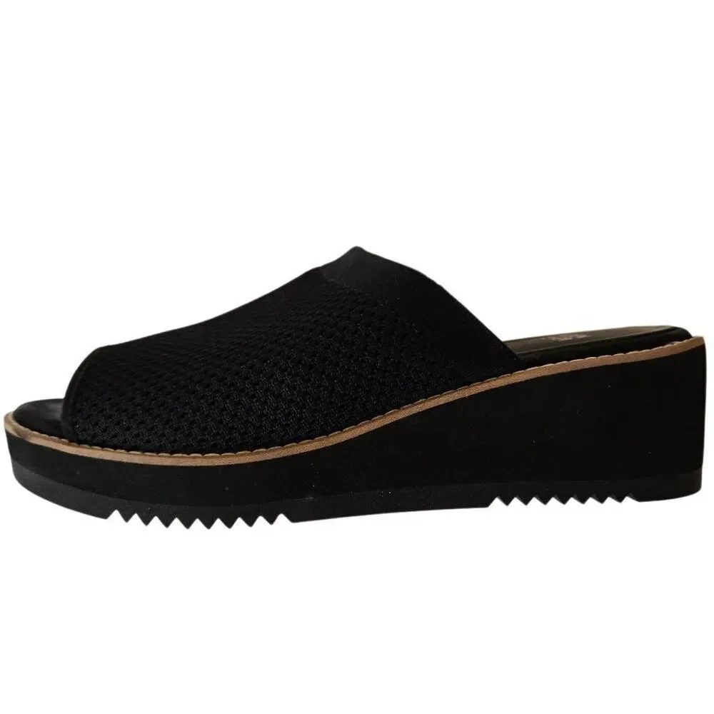 Eileen Fisher Telly Recycled Stretch Knit Black Wedge Sandal Size 8.5